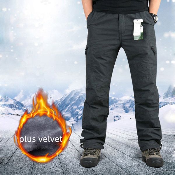 

men's pants 2023 winter warm cargo mens thicken fleece military trousers men plus velvet casual army for men sweatpants 230131, Black