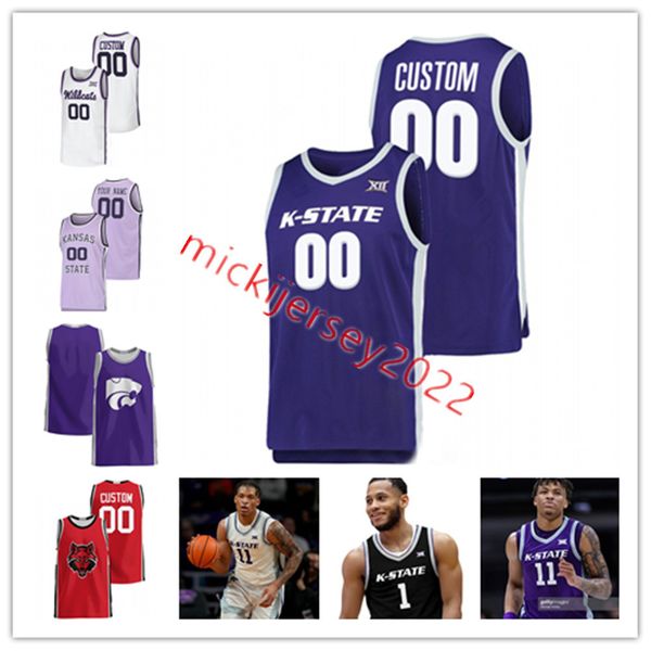 

kansas keyontae nowell johnson markquis state basketball jersey david n'guessan tykei greene cam carter anthony thomas custom kansas st, Black