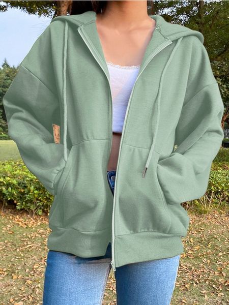 

women's jackets autumn winter hoodie longsleeved loose zipper fleece solid color sweater sweatshirt zip streetwear women 230131, Black;brown