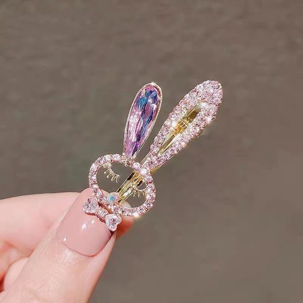 

wholesale mini hair pins for children girls lovely rabbit crystal hair clips side fesitval party hairs accessories, Black;brown