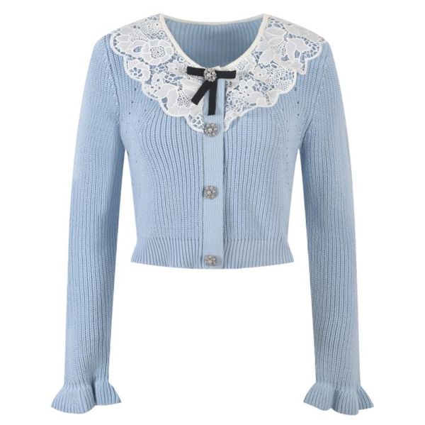 

1220 l 2023 autumn sweaters women's cardigan blue sweater crew neck long sleeve brand same style women's yl, White;black
