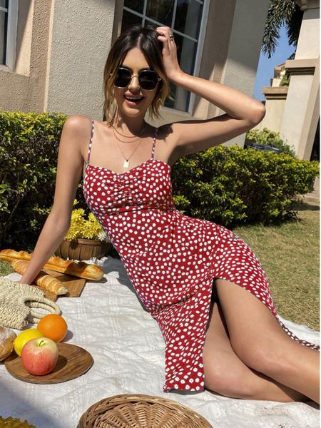 

casual dresses liti women summer resort spaghetti straps printed floral sling slit sleeveless high waist dress 230130, Black;gray