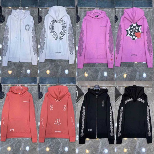 

fashion luxury men's jackets designer zipper sweatshirts heart horseshoe cross print brand ch hoodies women chromes coat casual pullove, Black