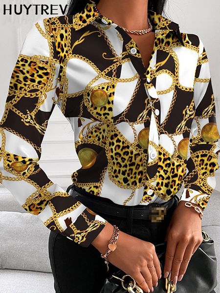 

women's blouses shirts printed shirt women autumn elegant office ladies blouse clothes fashion lapel long sleeve buttons casual for wo, White