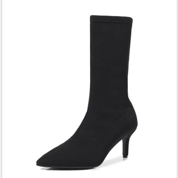 

-new fashion pointed suede set of solid color boots women's boots342f, Black