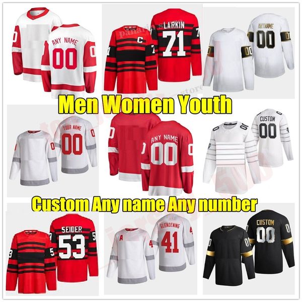 

2022-23 dylan larkin detroit reverse retro hockey jersey moritz seider david perron lucas raymond dominik kubalik tyler bertuzzi gordie howe, Black;red