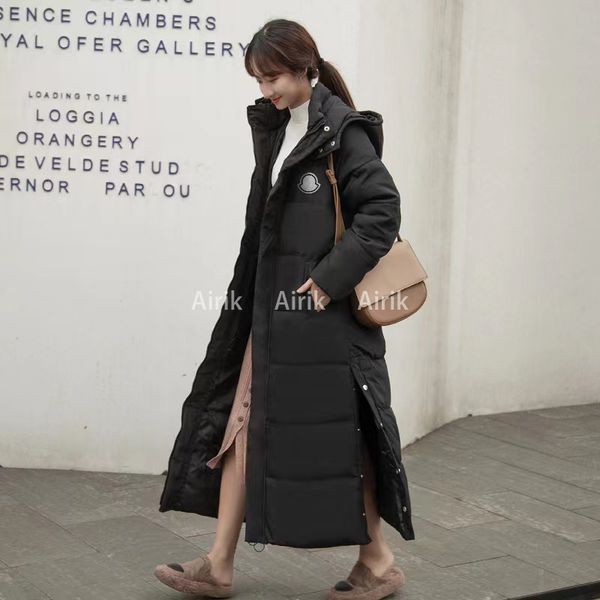 

designer fashion women's down and parka hooded jacket alphabet women's winter long coat parka thicker than the knee coat clothing, Black