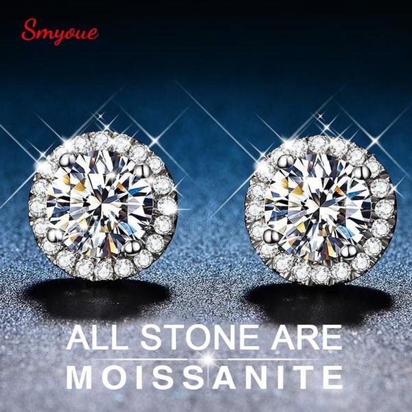 

stud smyoue 2ct certified earrings for women platinum plating sterling silver diamond ear s wedding fine jewelry 230130, Golden;silver