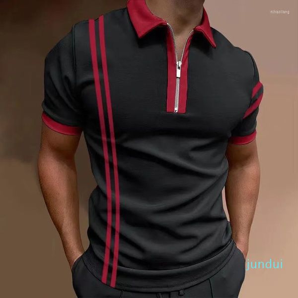 

men's polos summer men's short sleeve lapel striped t-shirt slim fit polo shirt, White;black