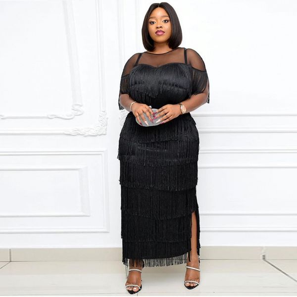 

plus size dresses size elegant women's for party summer tassel fringed dress casual robe evening cloth long prom fashion outfit 230130, Black