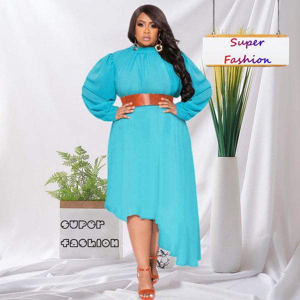 

plus size dresses l4xl size women clothing fashion fall solid color chiffon long sleeve loose irregular elegant dress drop 230130, Black