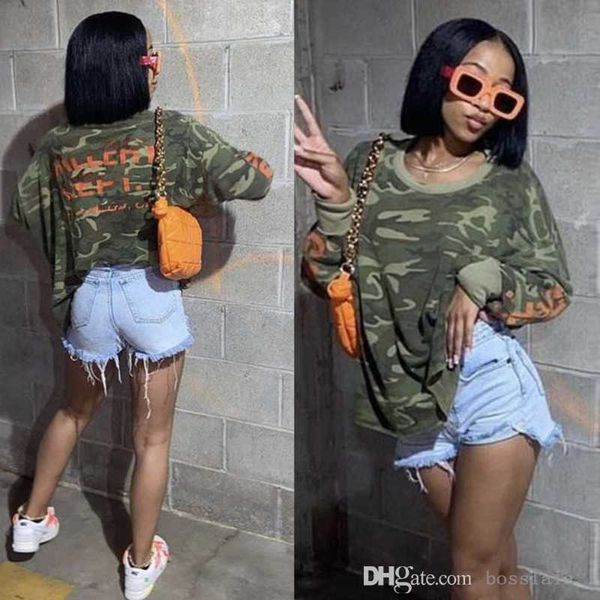 

womens camouflage t-shirt spring and summer 2023 long sleeve designer tee, White