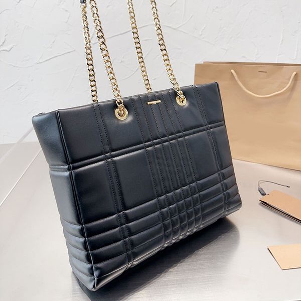 

chain handbag purse lola tote shopping bags genuine leather gold hardware interior zip pocket women plain quilted shoulder bag 34cm