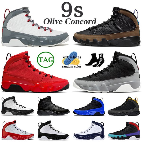 

2023 jumpman 9 mens basketball shoes 9s fire red olive concord particle grey gold university space jace racer blue change the world trainers, Black