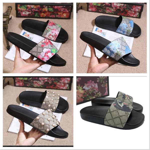 

aaa designer slides mens slippers bag bloom flowers printing leather web black shoes fashion luxury summer sandals 22 style beach sneakers s