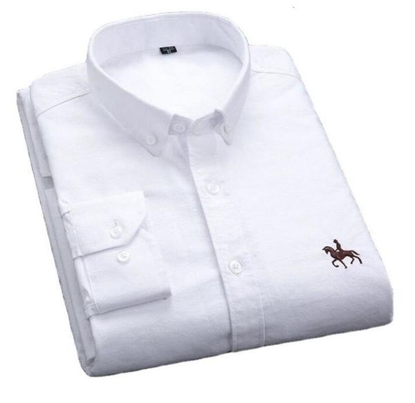 

men's casual shirts quality 100% cotton oxford shirt long sleeve embroidered horse without pocket solid yellow dress men 5xl 6xl 230131, White;black