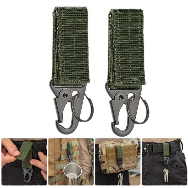 

inner belts outdoor climbing camping tactical hanging buckle molle nylon webbing belt triangle buckle tool accessory carabiner keychain, Black;green