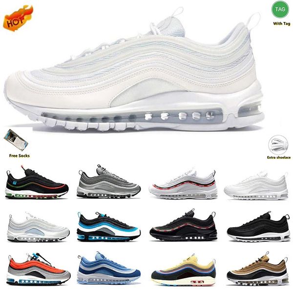 

97s 97 mens running shoes washed denim sun club blueberry satan jesus triple black bullet sprung undefeated x green first use men women trai