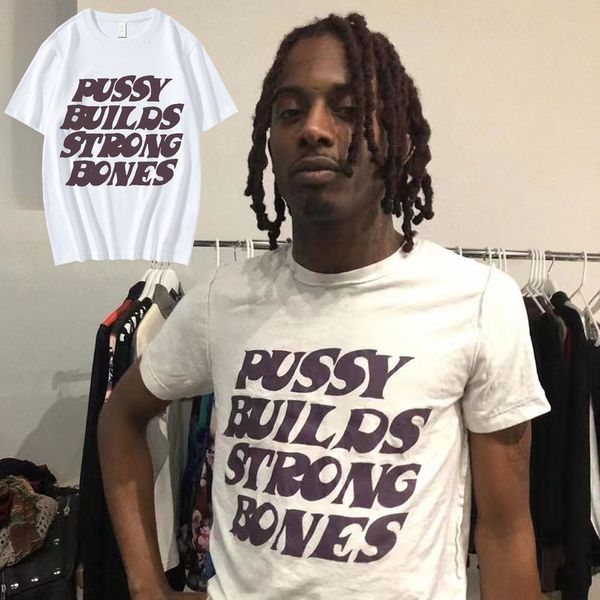 

men's t-shirts pussy builds strong bones rapper playboi carti t shirt vintage hip-hop oversized short sleeve cotton casual tees 230131, White;black