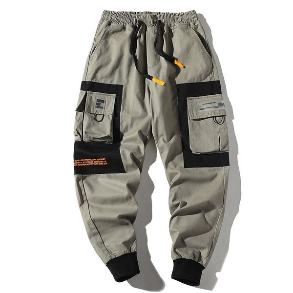 

men's pants 2023 hip hop men multipocket elastic waist design harem pant street punk casual trousers joggers male cargo abz51 230131, Black
