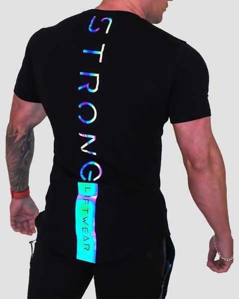 

men's t-shirts gym t-shirt men short sleeve cotton casual reflective slim t shirt fitness bodybuilding workout tee summer clothing 230, White;black