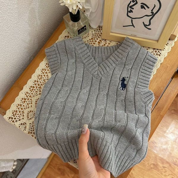 

Baby Boy Girl Sweater Vest Child Knitted Waistcoat Sweater Sleeveless Spring Autumn School Baby Clothes 2-7Y, Gray