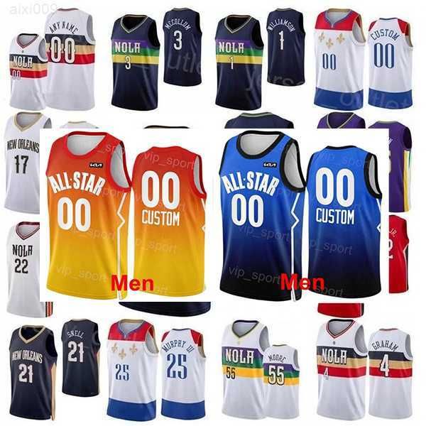 

2023 all-star men women youth new orleans''pelicans''custom zion 1 williamson 32 e.j. liddell 41 garrett temple cj 3 mcc, Black;red