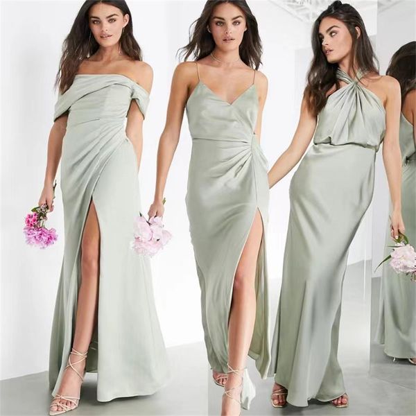 

new satin bridesmaid dress with formal dresses temperament in summer is simple elegant and thin which can be worn at ordinary times a005, White;pink