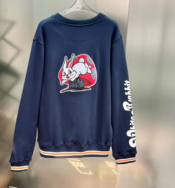 

men women embroidery white rabbit sweatshirt pullover, Black