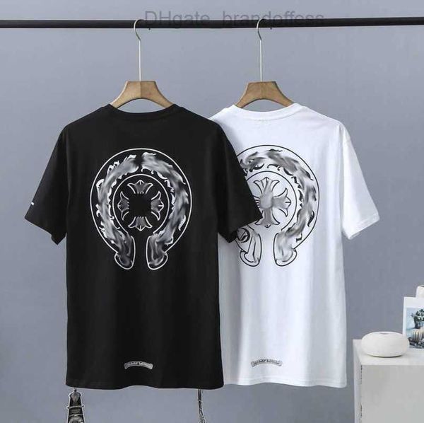 

luxury t shirt fashion men's brand ch couple tees men women t-shirts sweatshirts sanskrit letter short sleeve horseshoe tshirt classic, White;black