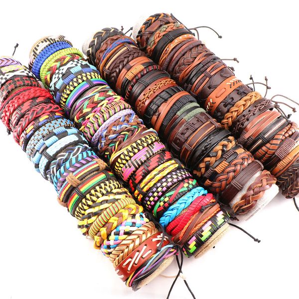 

bangle wholesale 30/50pcs mens vintage leather bangle bracelets cuff jewelry gift party bracelets for women 230131, Black