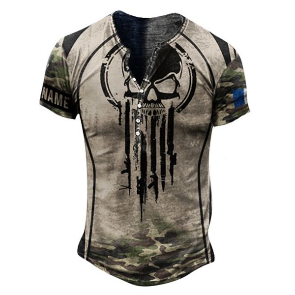 

men's t-shirts vintage button v-neck jesus christ henley 3d short sleeve crucifix oversized skull tee men punk streetwear 230131, White;black