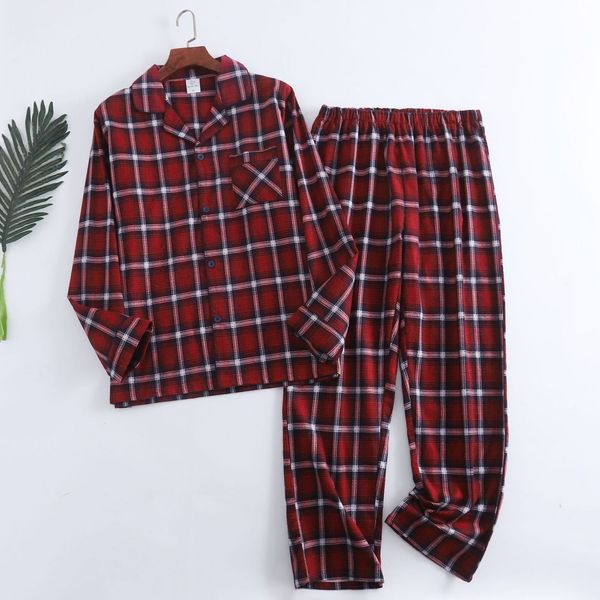 

men's sleepwear plaid design multi colors warm cotton flannel longsleeved trousers pajamas for men autumn and winter homewear sets 2301, Black;brown