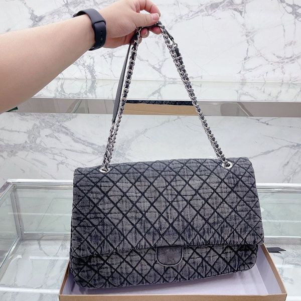 

designer bag channel tote bags handbags drawstring bag chain diamond lattice soft leather denim blue canvas flap women luxury saddle bag cro