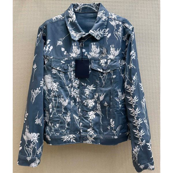 

8.1 fashion letter leaf pattern design single breasted denim jacket women, Black;brown