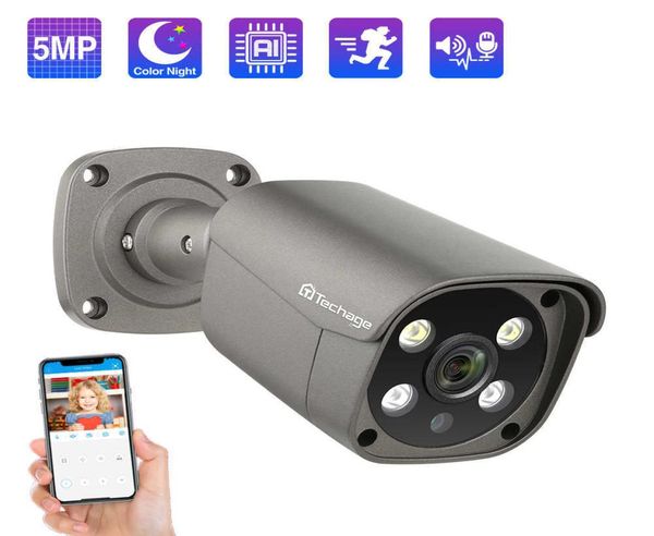 

techage 5mp security poe camera ai human detection twoway audio ip camera ip66 outdoor cctv surveillance full color night p2p h097202692