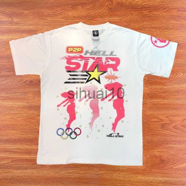 

men's t-shirts cotton hellstar dios tshirts three portrait flame star print short sleeve oversized t-shirt for men women j230731, White;black