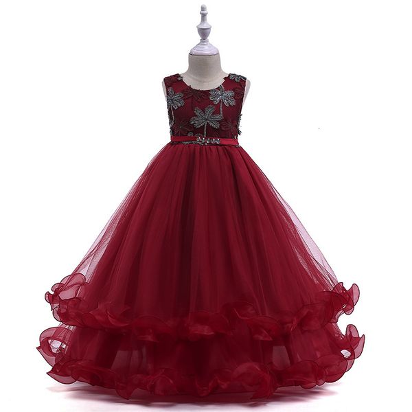 

girl's dresses formal flower embroidery party girls dress bridemaids princess kids dresses for girls costume birthday wedding evening p, Red;yellow