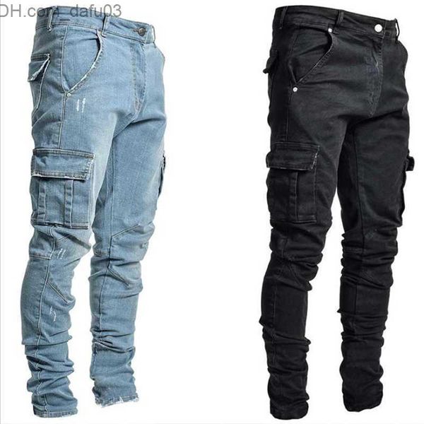 

men's jeans men's jeans 2022 new street cargo jeans men pants casual cotton denim trousers wear side lti poets bla men skinny jean, Blue