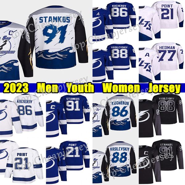 

#91 steven stamkos reverse retro hockey jersey #86 nikita kucherov 88 andrei vasilevskiy brayden point victor hedman sergachev conor sheary, Black;red