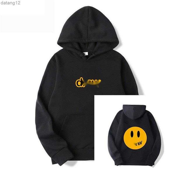 

draw hoodie winter cotton men and women drew smile face simple sweatshirts causal plain o-neck hoody soft streetwear young lovers d clothing, Black
