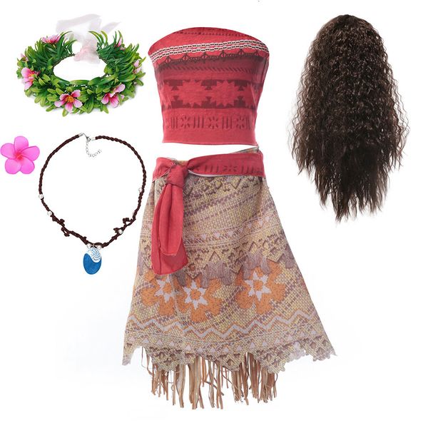 

cosplay moana cosplay costume vaiana adventure summer girls beach dresses kids chirismas party clothes with wig necklace 230731, Blue