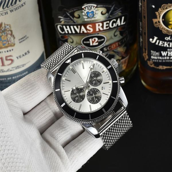 

men fashion wristwatches luxury watch leather navitimer 1884 sports diving chronograph 42mm automatic steel strap2706, Slivery;brown