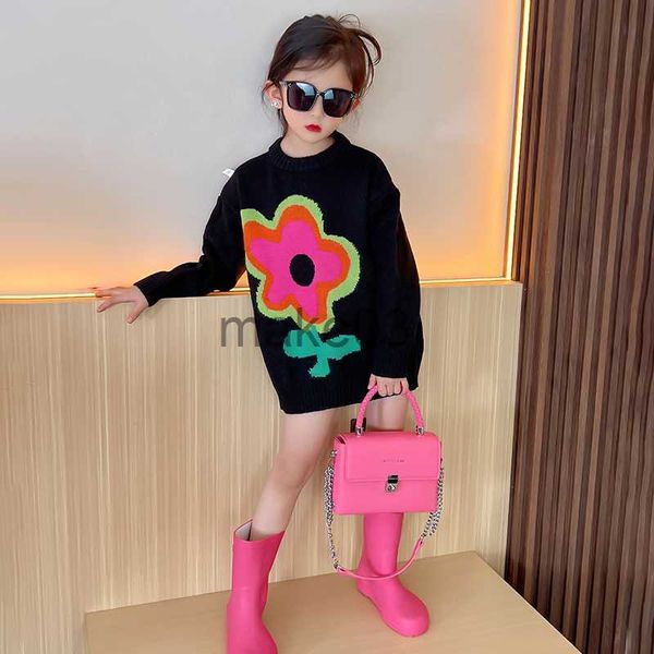 

cardigan spring autumn girls sweater baby knitwear kids knitted children pullover clothes big floral jacquard rib knit 413y j230801, Blue