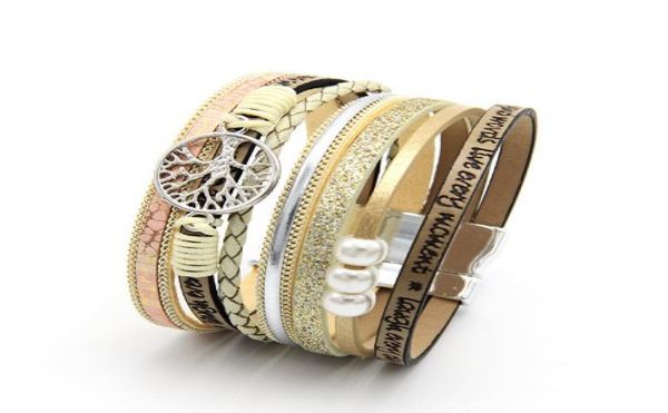 

womens boho wrap leather multilayer wide tree of life bracelets jewelry for women teen girl boy4089620, Golden;silver