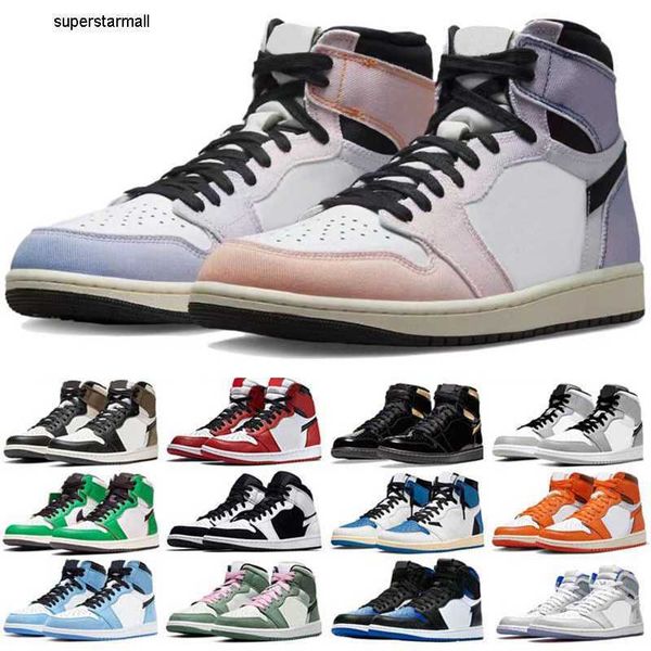 

jumpman 1 basketball shoes mens 1s rubber hyper royal dark mocha chicago leather obsidian unc white lucky blue green women outdoor sports tr, Black