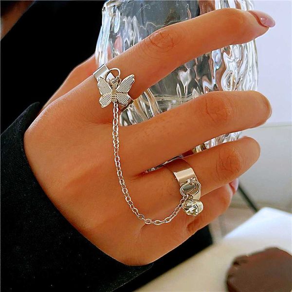 

2022 punk chain double ring set ringwomen hip hop open metal silver color geometric party friendship jewlery