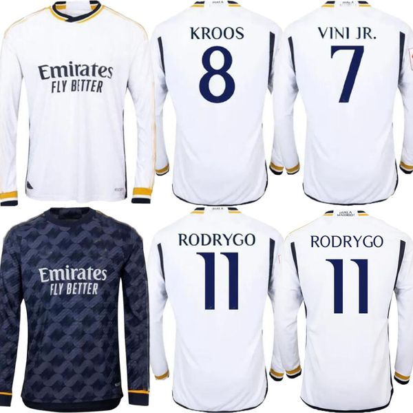 

benzema soccer jerseys 23 24 football shirt vini jr camavinga alaba hazard asensio modric marcelo real madrids final long sleeves, Black;yellow