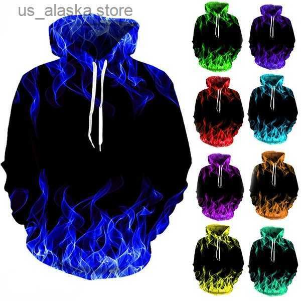 

men's hoodies sweatshirts colorful flame hoodie men women 3d digital fire printed hooded pullover 2022 autumn casual funny sweatshirts, Black