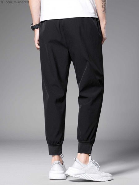 

men's pants men's solid drawstring crop carrot pants z230801, Black